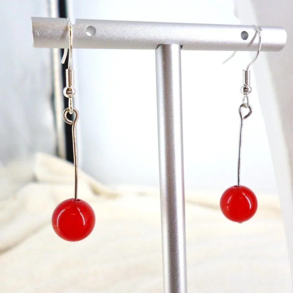 Red Necklace, Bracelet, Earring Set Glass Beads Fancy Clasp 18